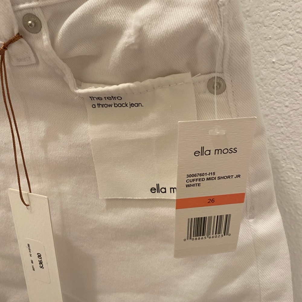 ella moss (Anthropologie) White Denim Cuffed Midi Short - NWT - 26 & 27 - Picture 12 of 14